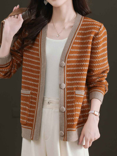 Aaliyah Casual Crew Neck Striped Knitted Cardigan