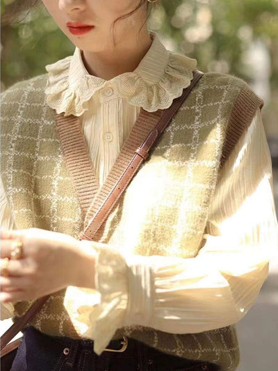 Ashley Retro Plaid Knitted Cardigan Vest