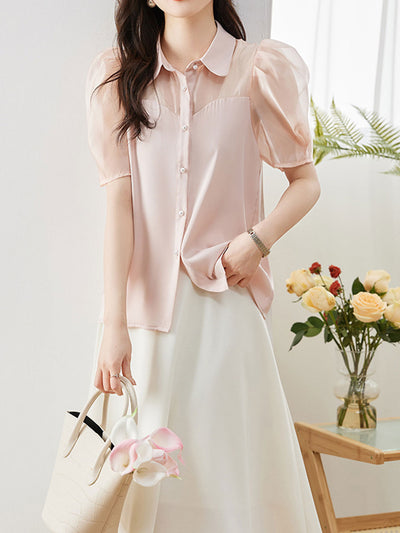 Mariay Classic Satin Stitching Shirt-Pink