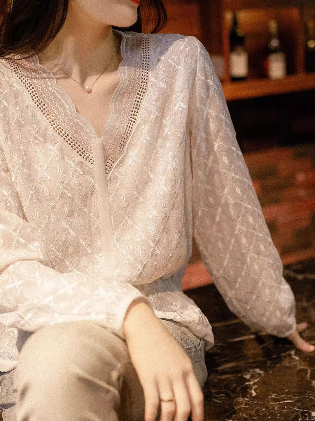 Abigail Retro Butterfly Embroidered Slim Top