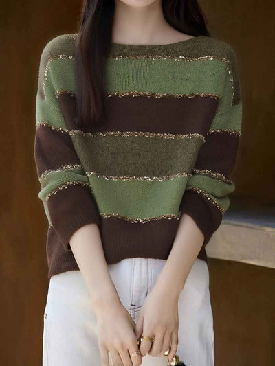 Molly Loose Crew Neck Contrastted Knitted Sweater
