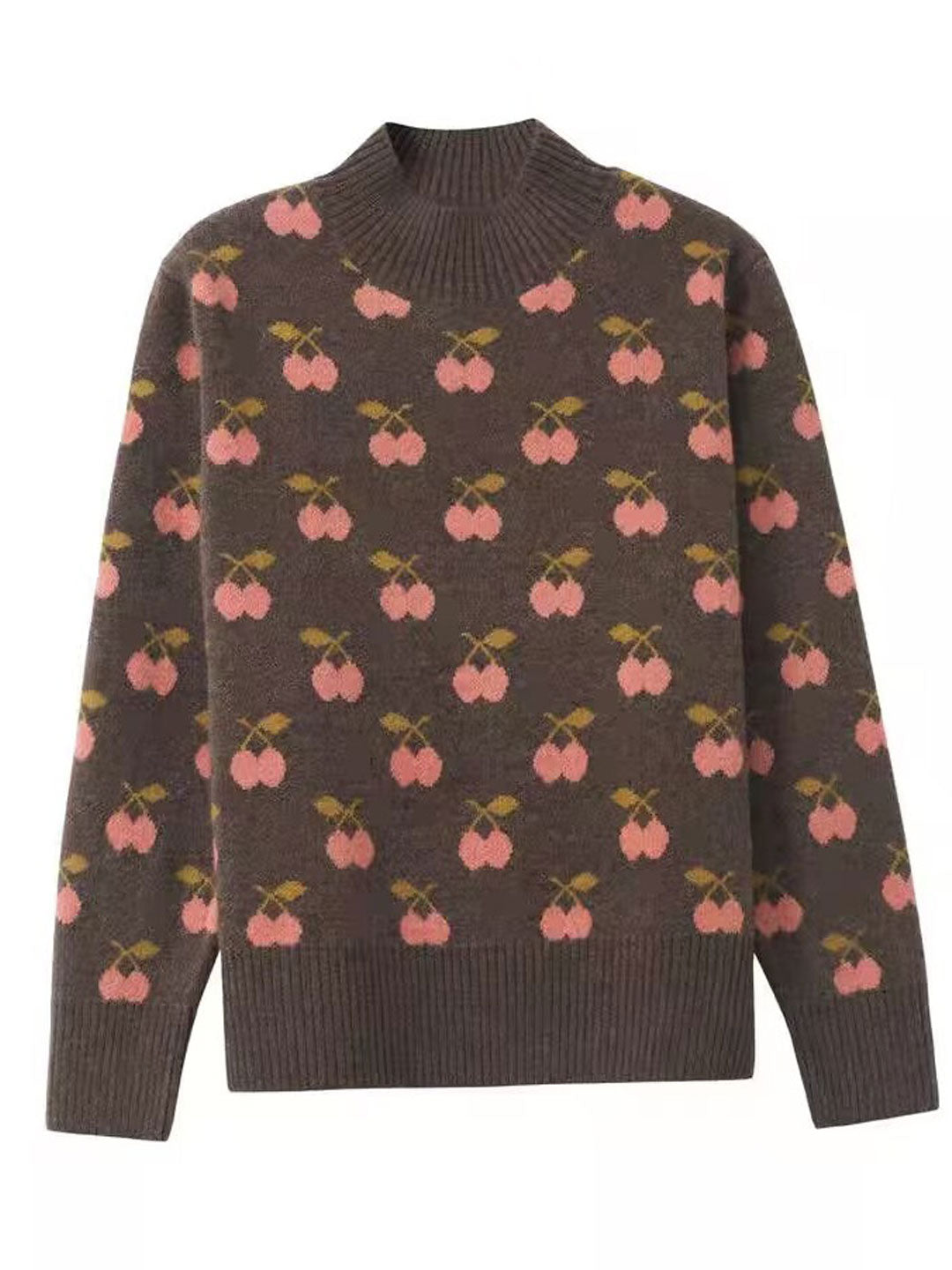 Abigail Retro Turtleneck Jacquard Knitted Pullover Sweater