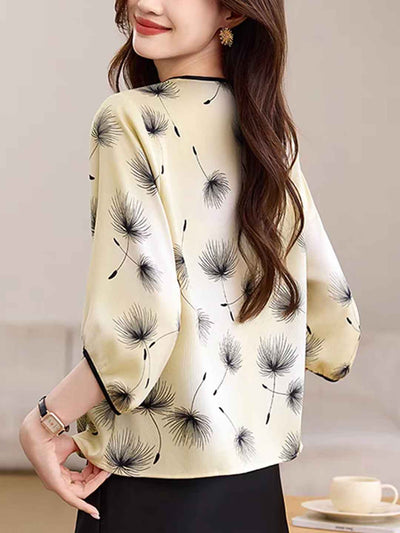 Evelyn Loose Crew Neck Lantern Sleeve Colorblocked Top