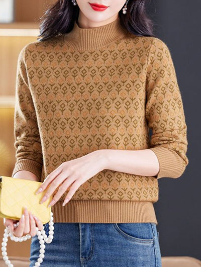 Brianna Classic Jacquard Turtleneck Knitted Sweater