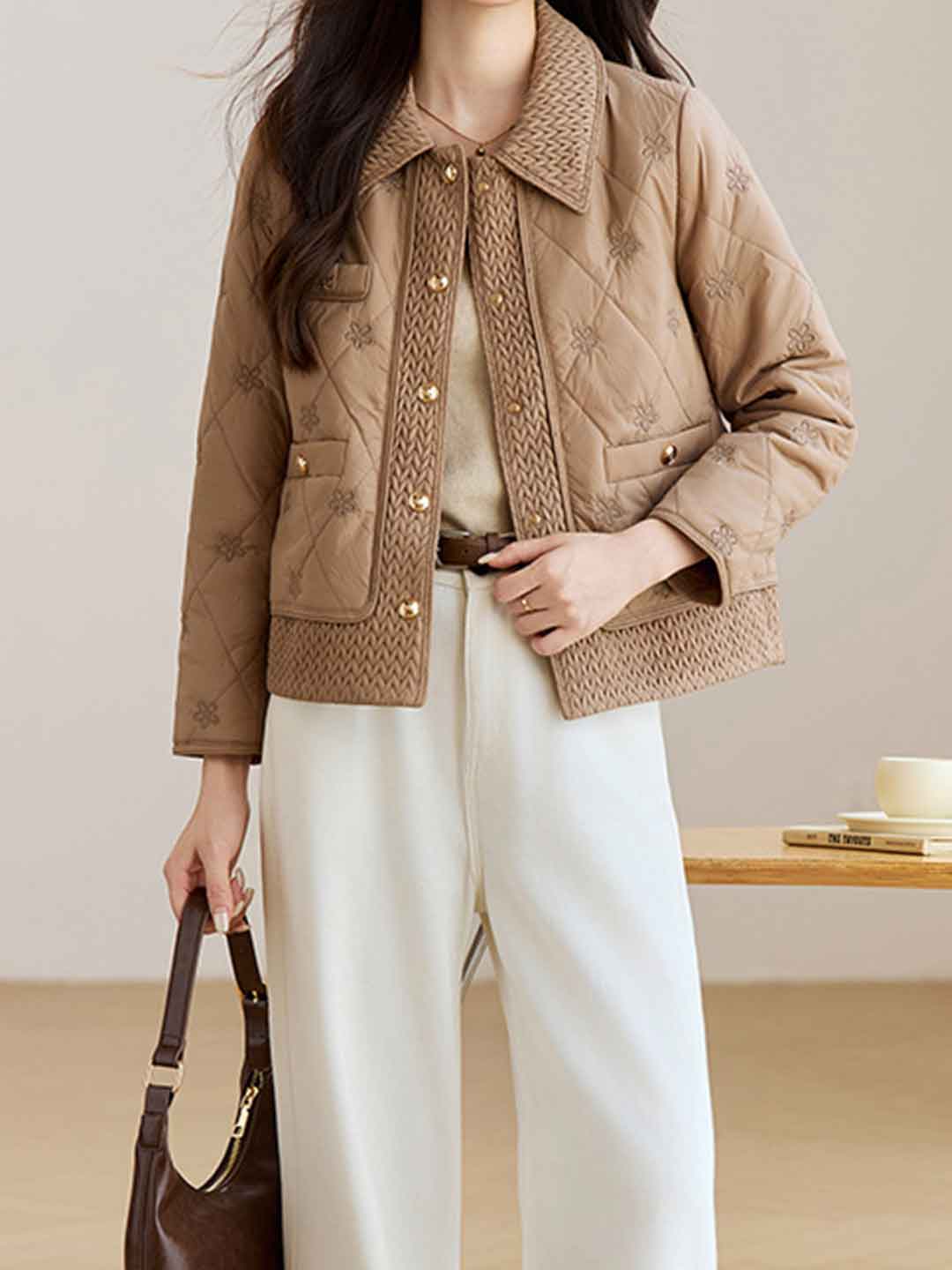 Emily Daily Lapel Floral Embroidered Winter Coat