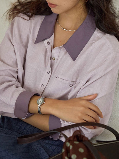 Layla Retro Lapel Contrasted Color Shirt
