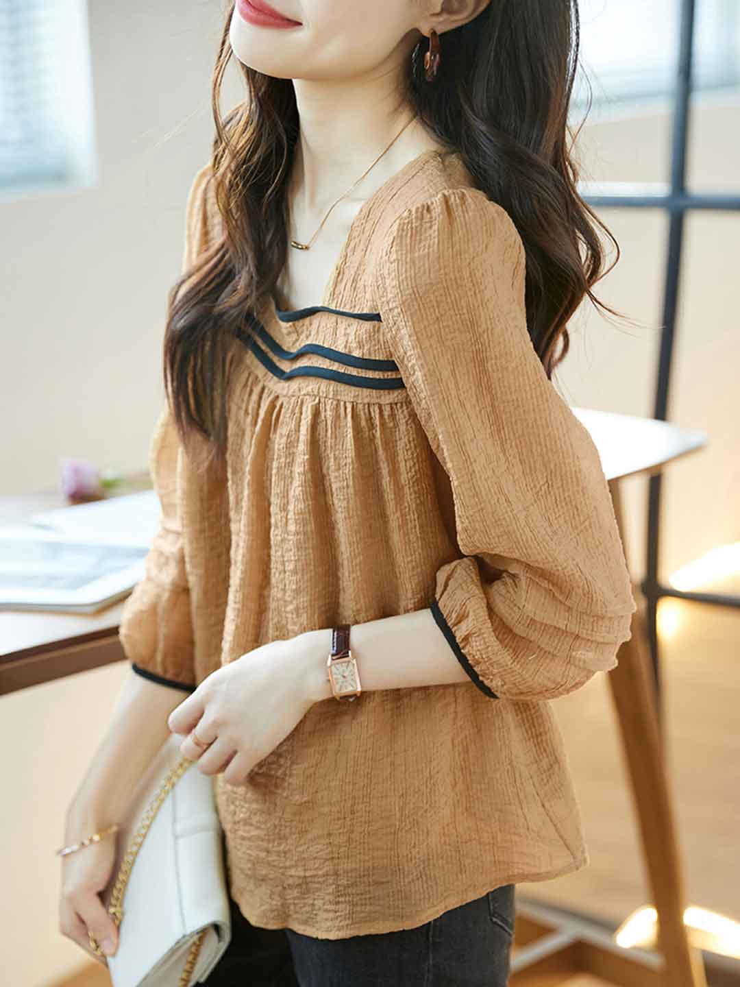 Bella Classic Back Hollowed Blouse-Yellow
