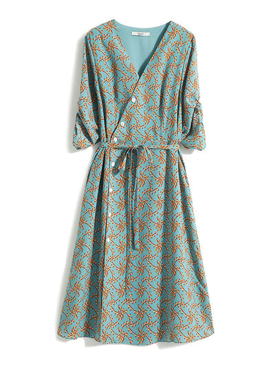 Zoe Elegant Printed Chiffon Wrap Dress