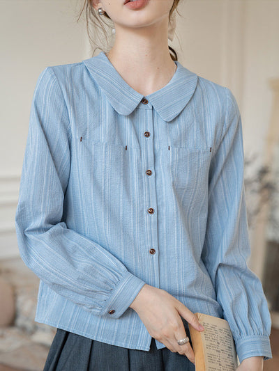 Julia Retro Doll Collar Striped Shirt