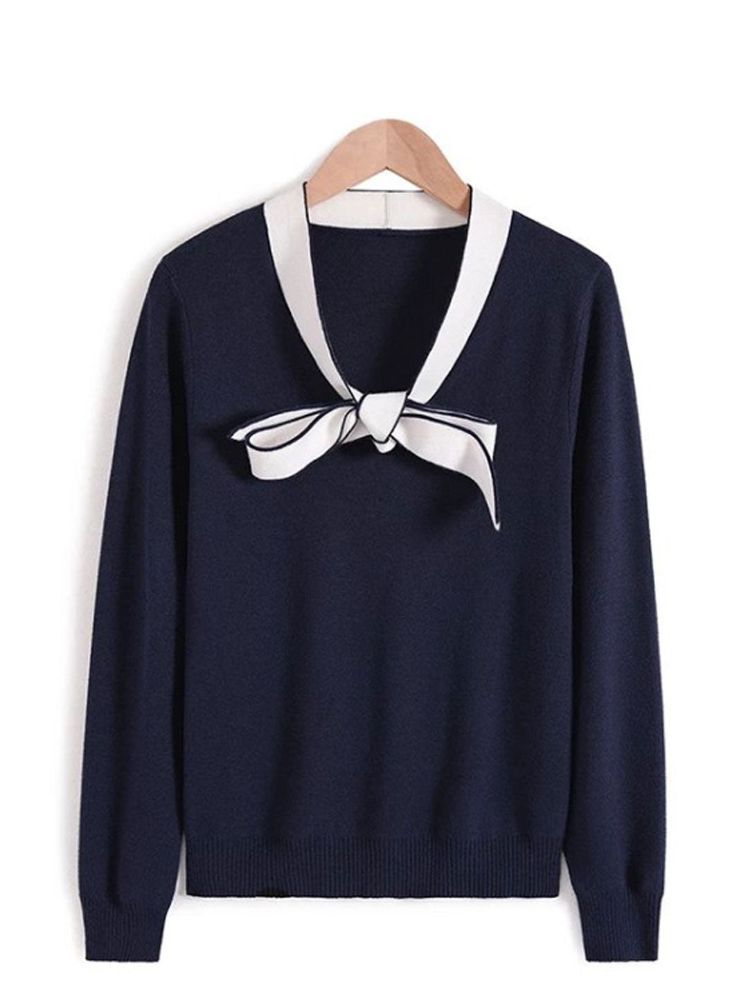 Jessica Casual Color Block Bow Tie Knitted Top