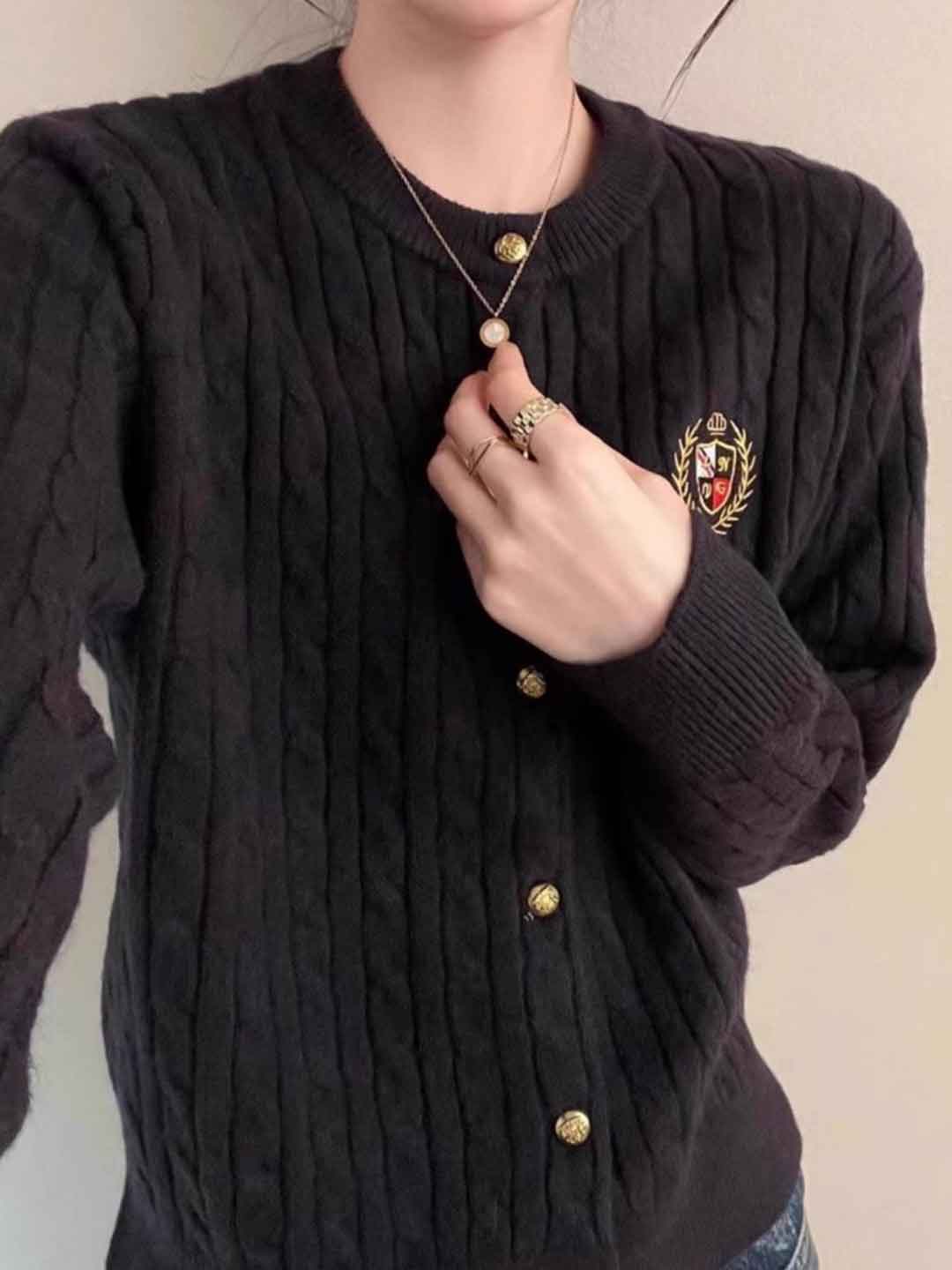 Zoey Loose Crew Neck Embroidered Knitted Cardigan