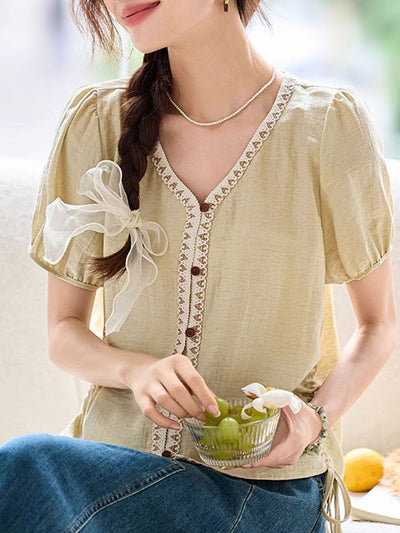 Camila Elegant V-Neck Solid Color Top