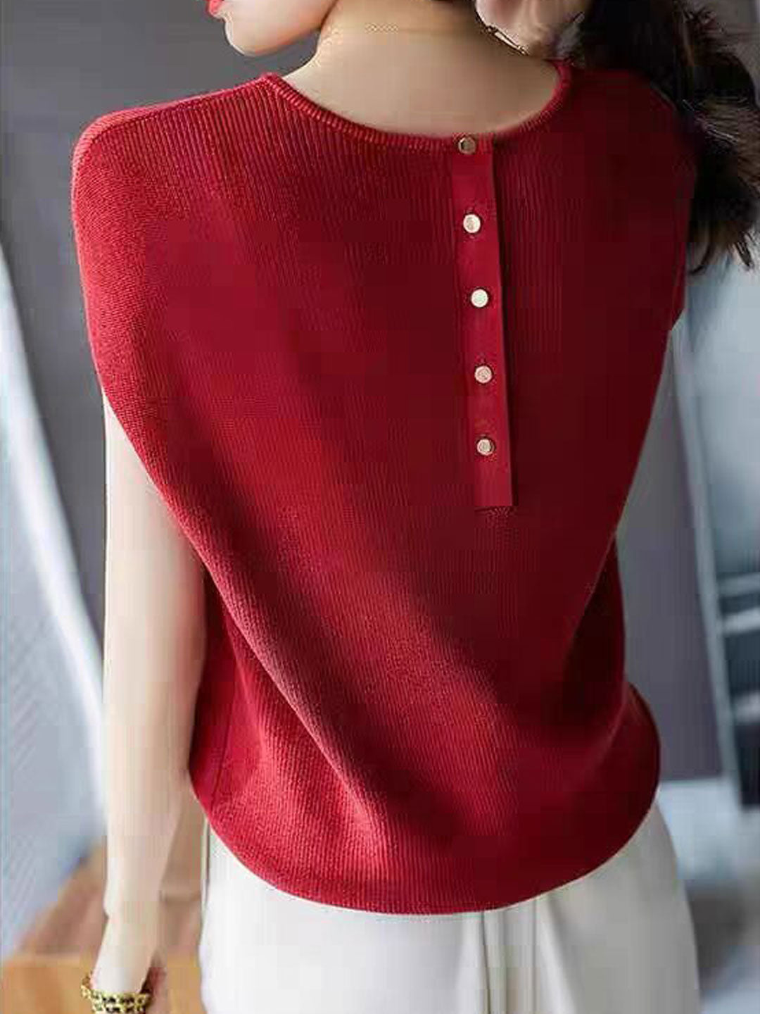 Destiny Elegant Back-Buttoned Knitted Top