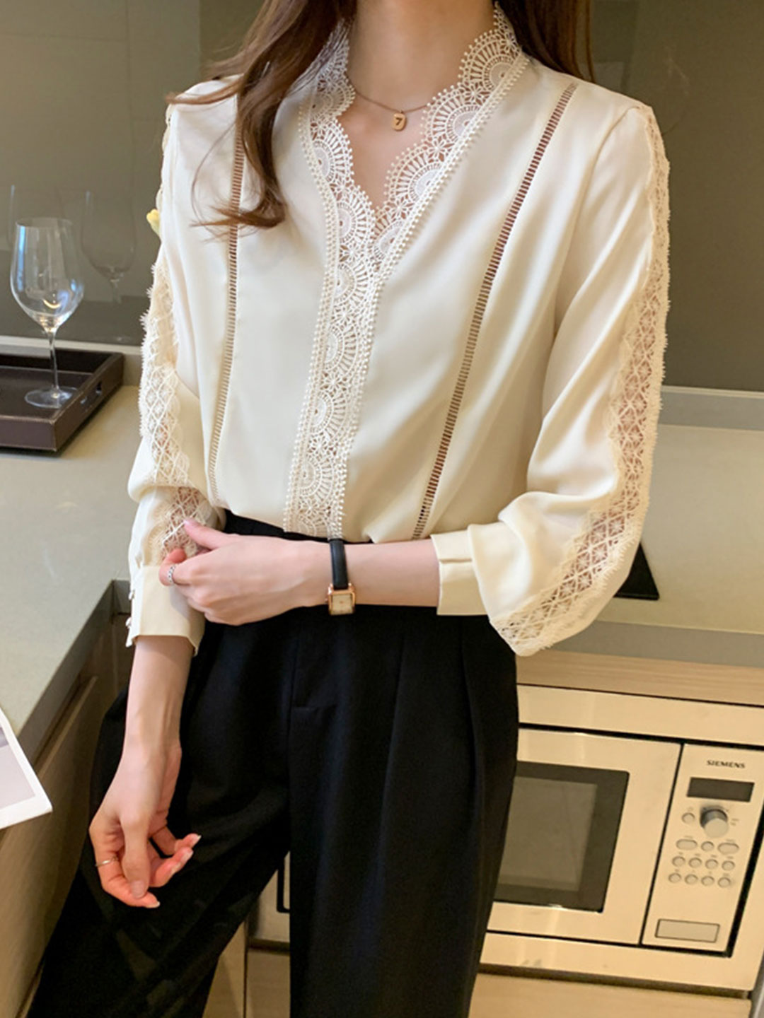 Natalie Elegant Hollowed Chiffon Shirt