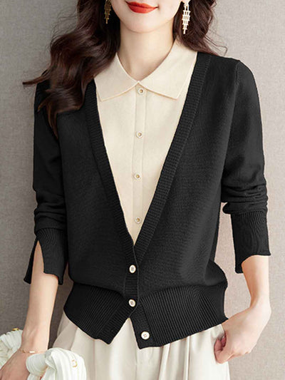 Maria Casual Lapel Mock Two-Piece Knitted Top