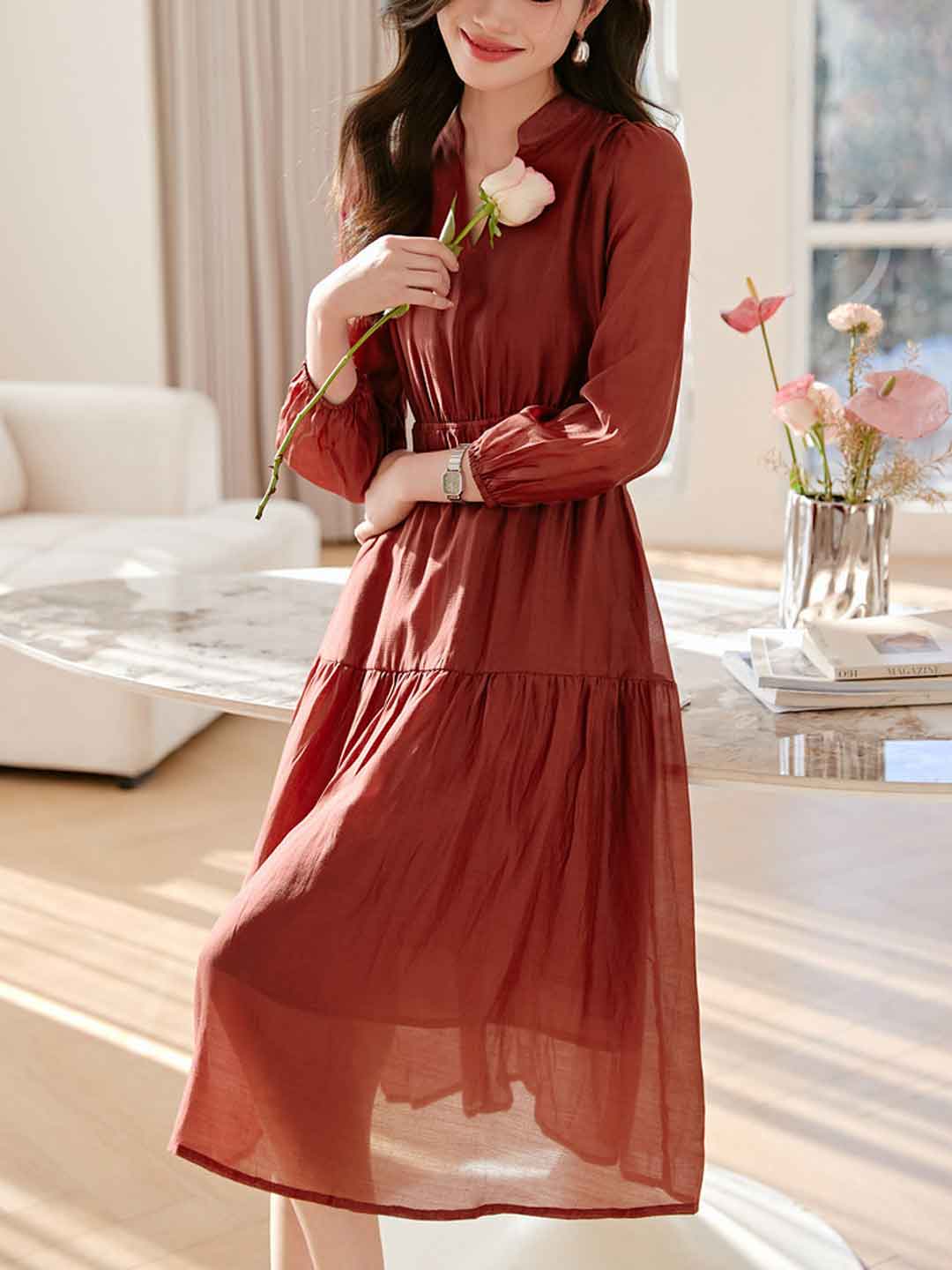 Zoey Elegant V-Neck Waist Chiffon Dress