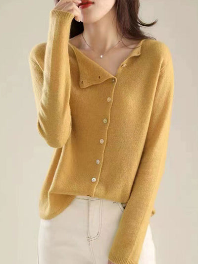 Kayla Classic Crew Neck Knitted Cardigan-Apricot