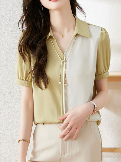 Alexis Casual Contrast Panelled Satin Shirt