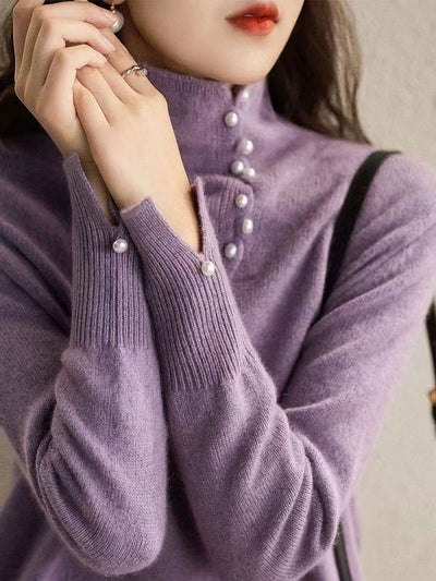 Ava Vintage Buttoned Turtleneck Knitted Sweater