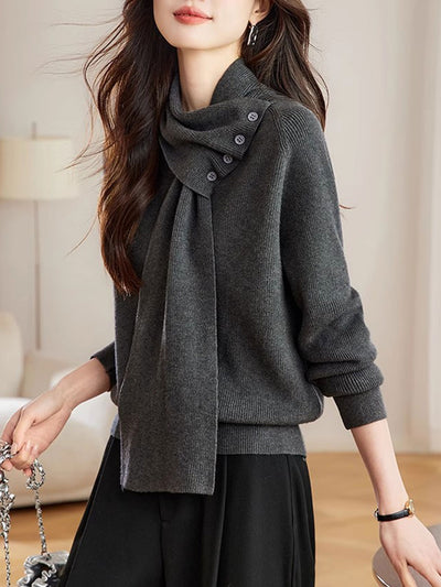 Mia Daily Detachable Scarf Knitted Sweater