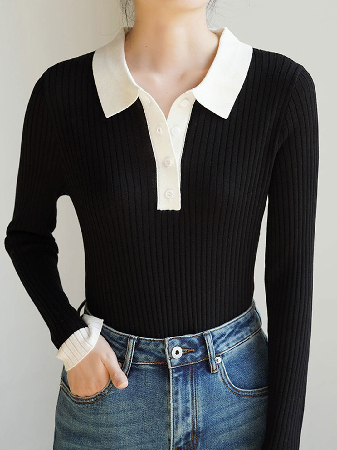 Jessica Retro Contrast Color Slim Knitted Sweater-Green