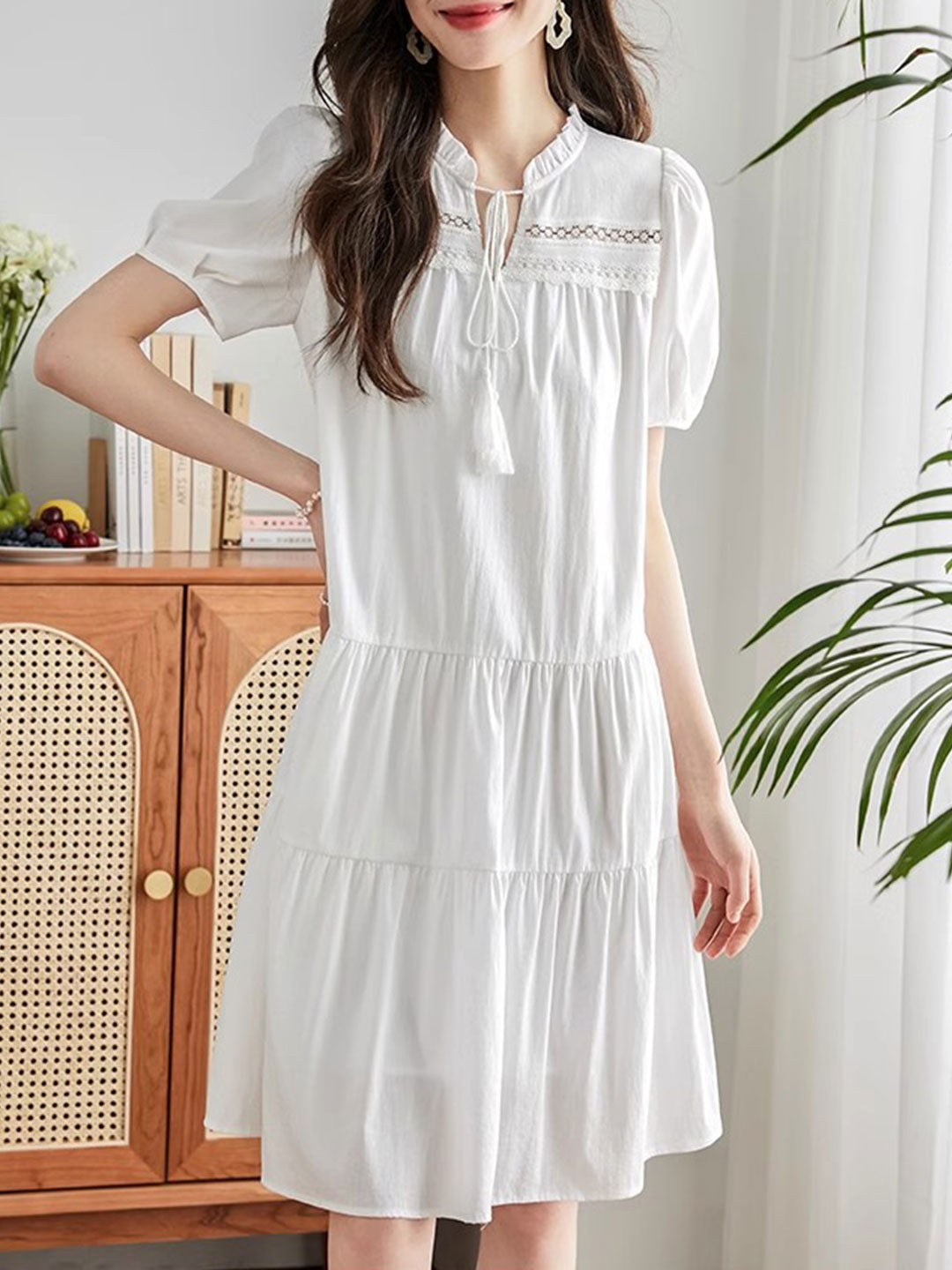 Layla Vacation Balloon Sleeve Tie Panel Dress