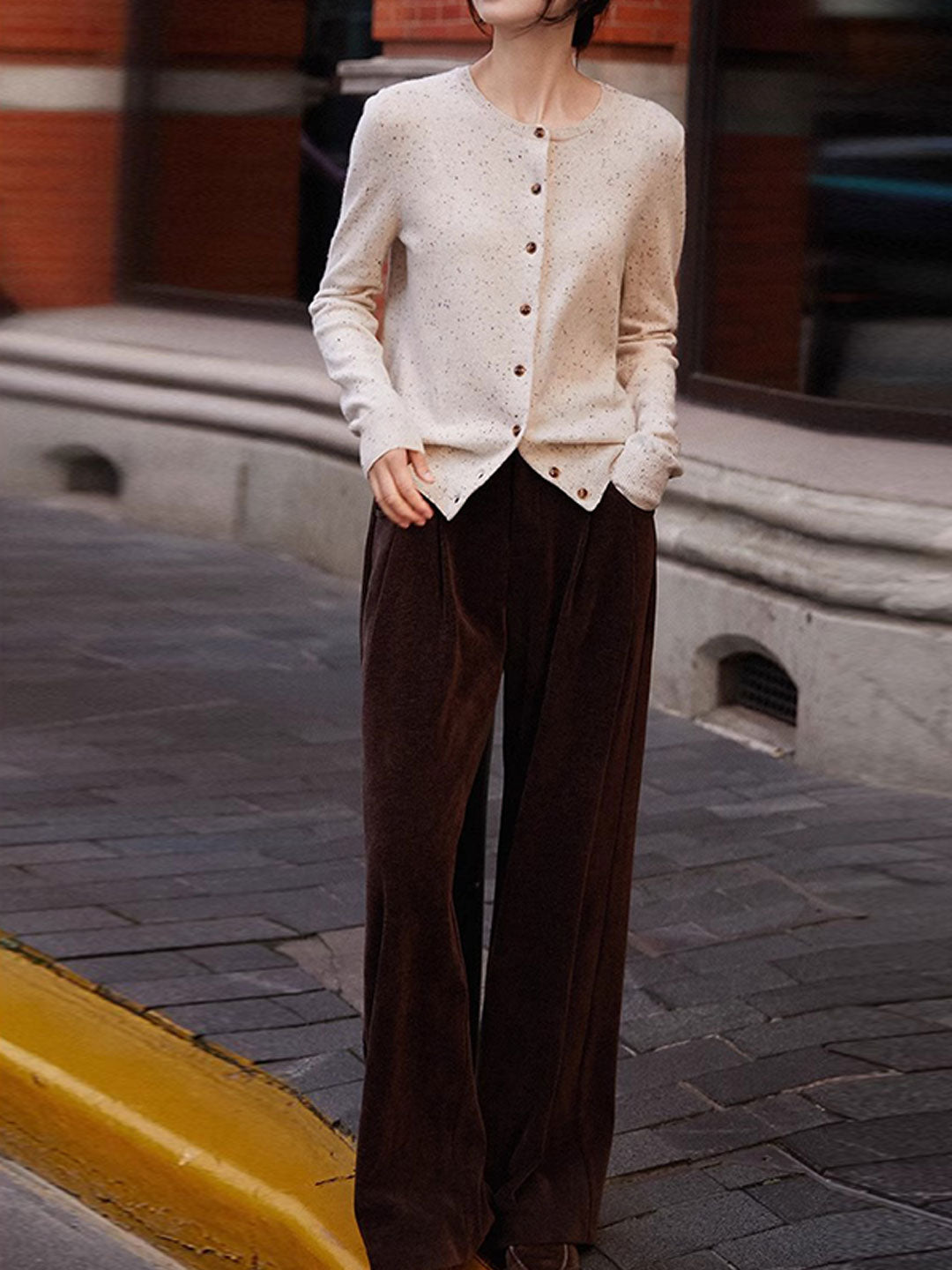 Grace Classic Crew Neck Solid Color Knitted Cardigan