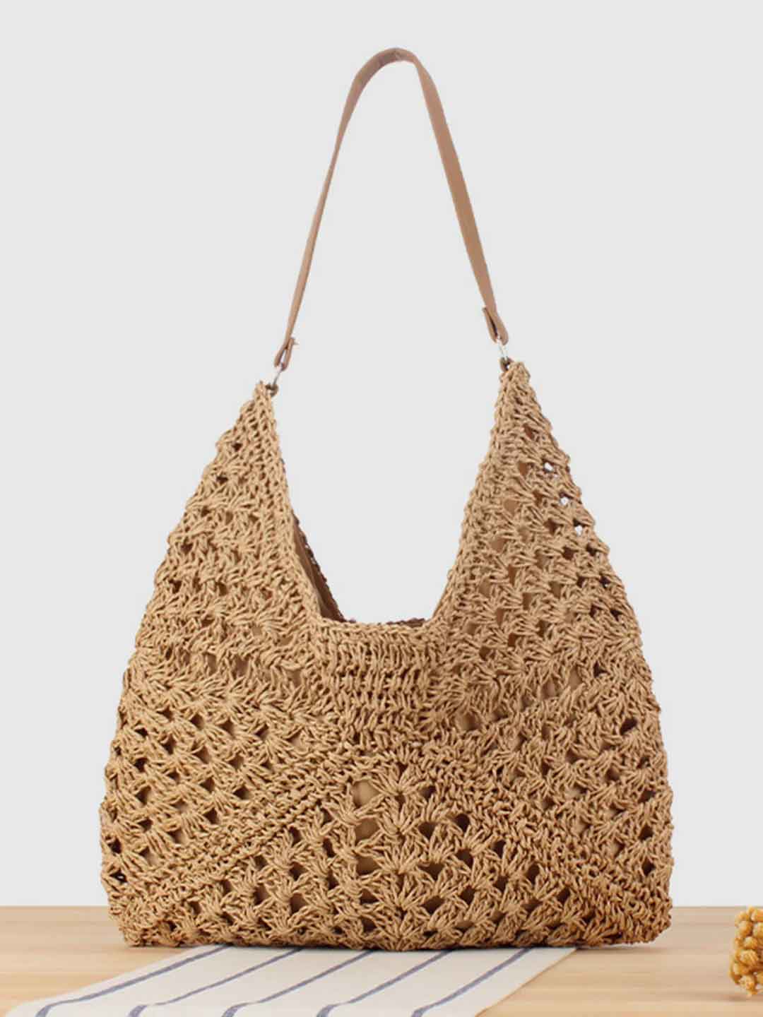 Hollow Color-Blocked Woven Bag