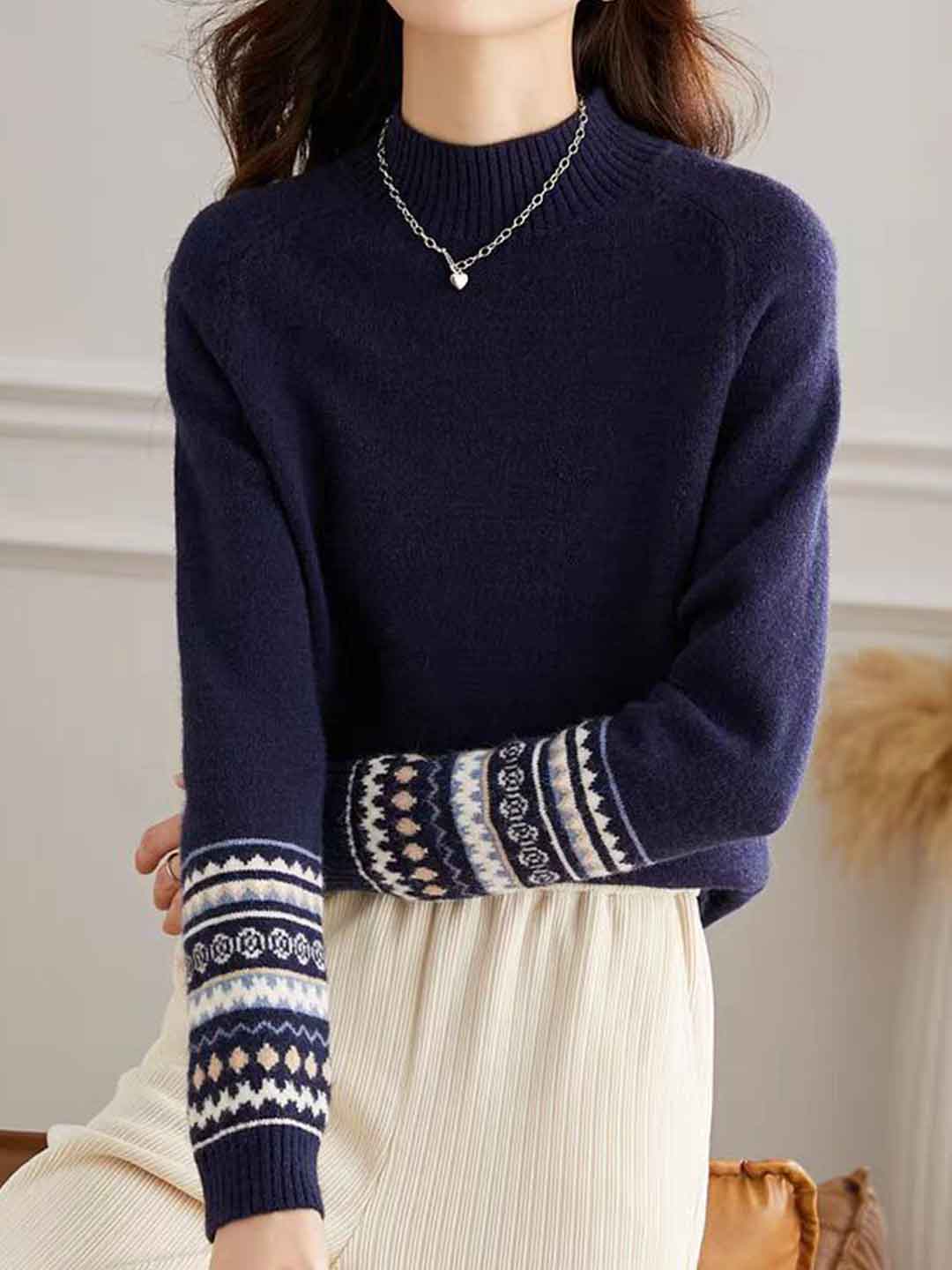 Lillian Classic Turtleneck Jacquard Knitted Sweater