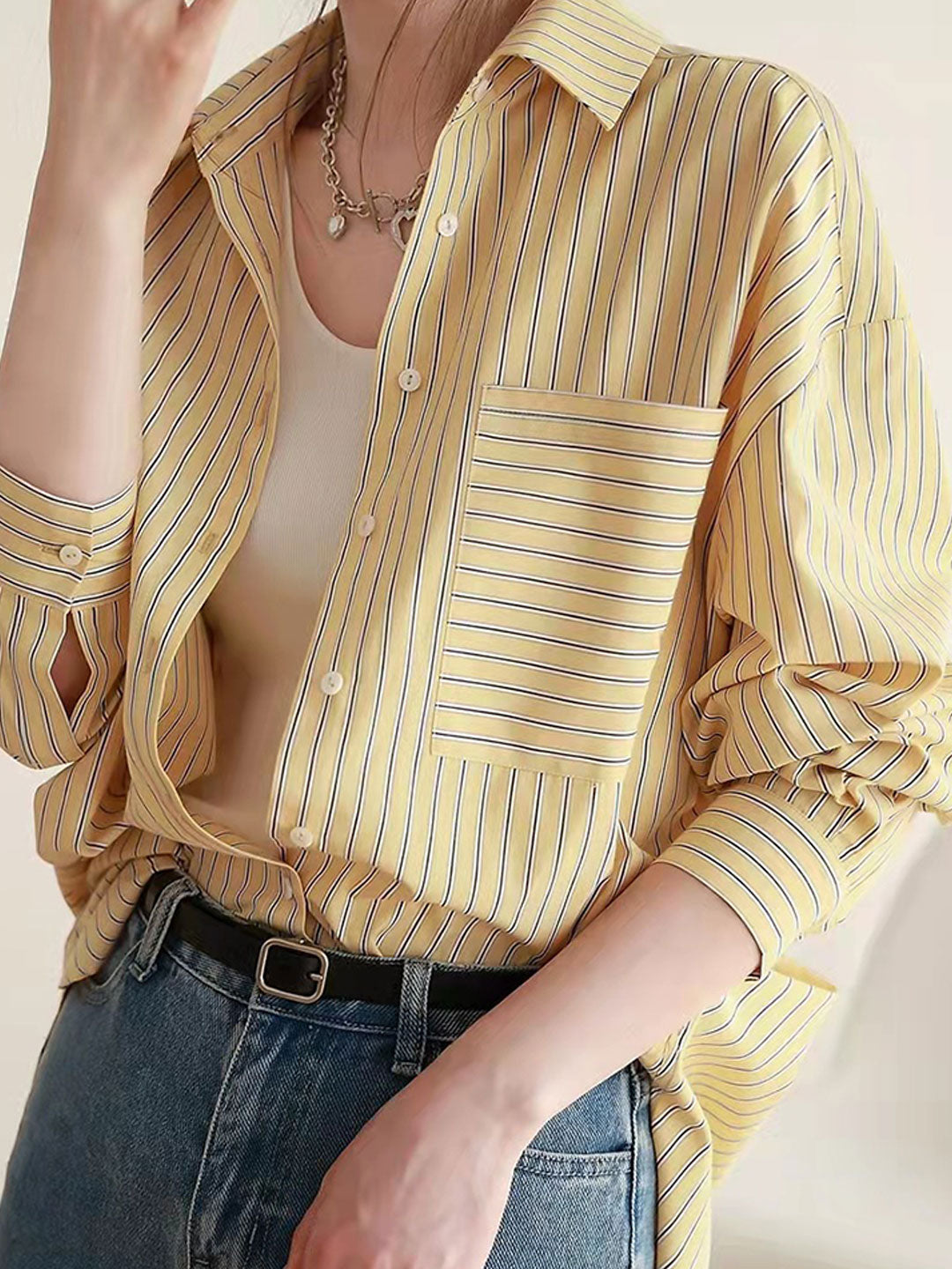 Bailey Loose Lapel Striped Shirt