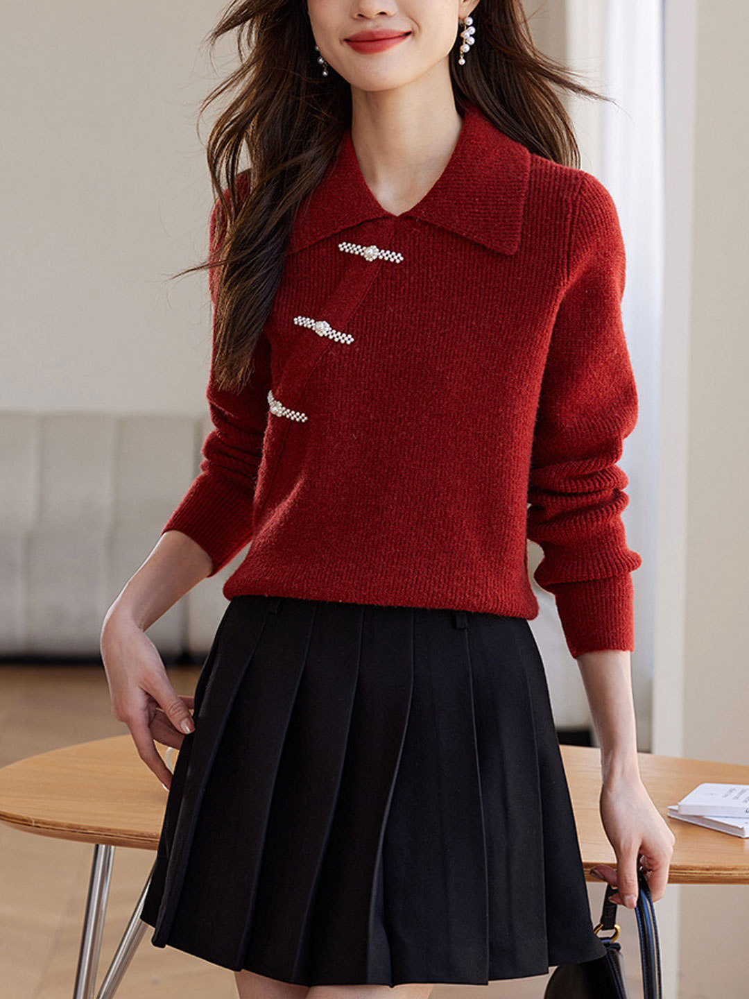 Emma Classic Polo Disc Button Knitted Sweater