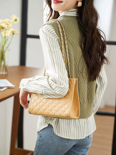 Jessica Elegant Striped Shirt With Knitted Vest Set