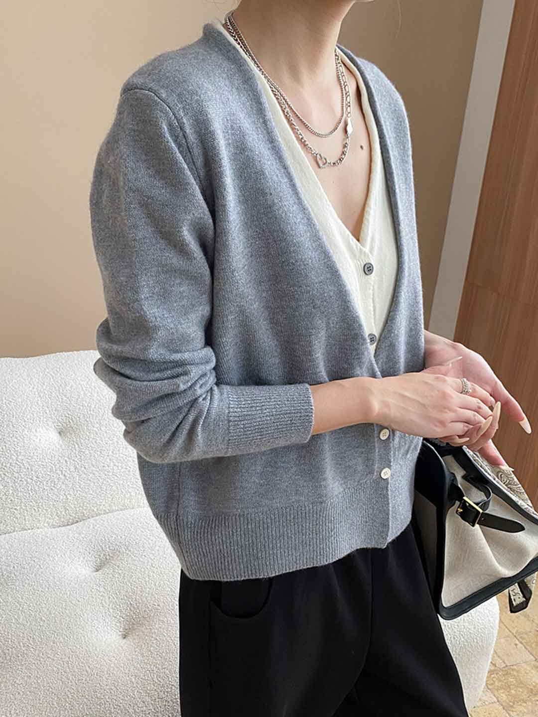 Gianna Classic V-Neck Contrast Mock Two-Piece Knitted Top