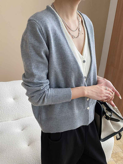 Gianna Classic V-Neck Contrast Mock Two-Piece Knitted Top