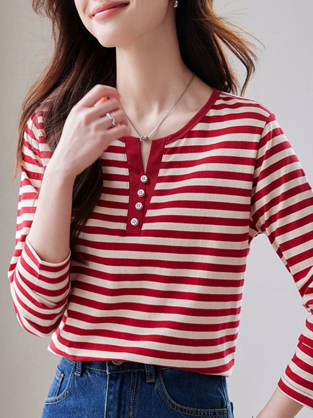 Jocelyn Casual Crew Neck Contrasted Color Striped Top