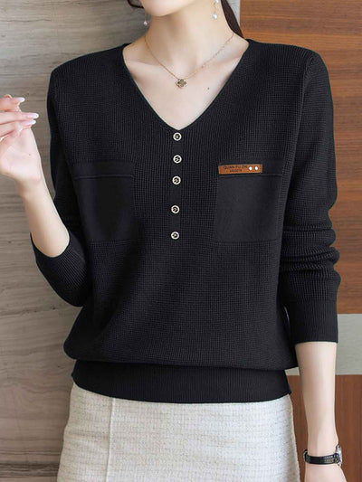 Zoey Loose V-Neck Buttons Pullover Knitted Sweater