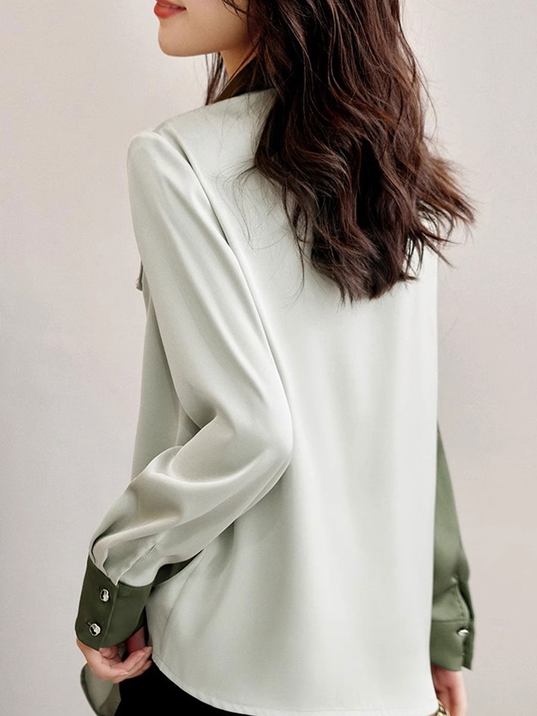 Lauren Classic Contrasted Color Paneled Chiffon Shirt