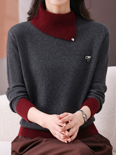 Olivia Classic Turtleneck Contrasted Panelled Knitted Sweater