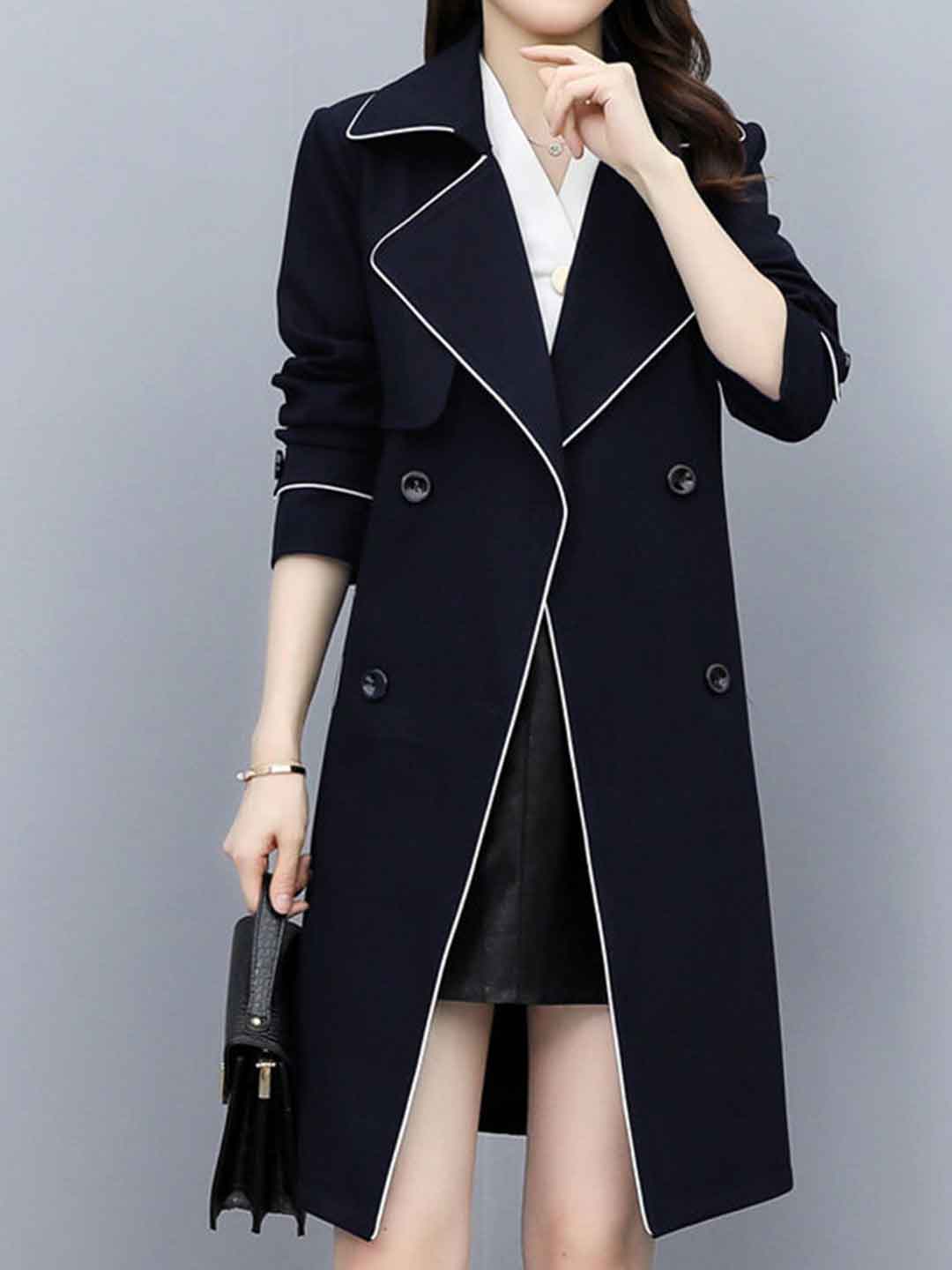 Abigail Loose Suit Collar Belted Solid Color Trench Coat