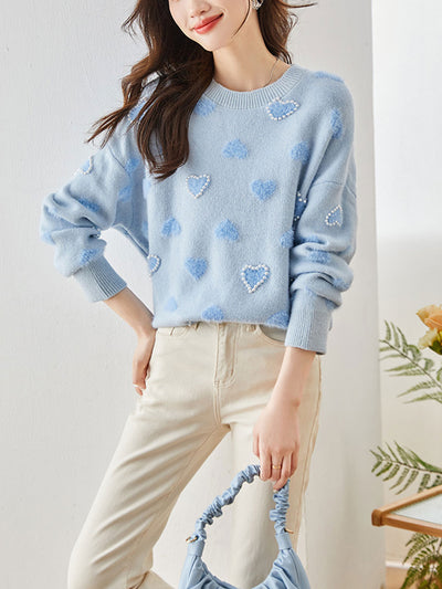 Alyssa Casual Hearted Pattern Knitted Sweater