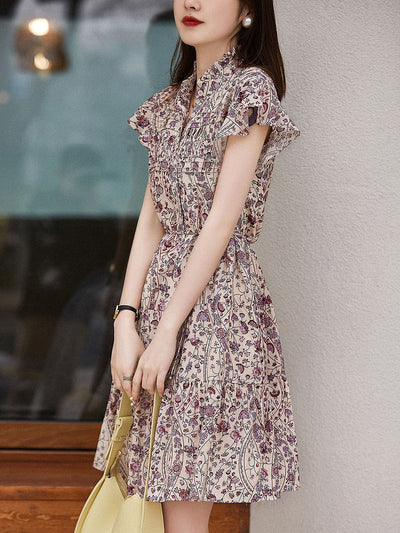 Sophie Retro Auricular Collar Floral Dress