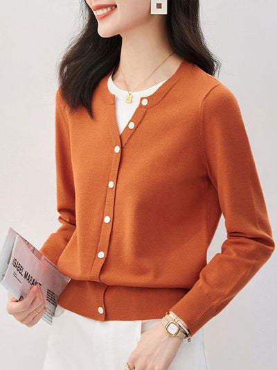 Taylor Retro V-Neck Knitted Cardigan Sweater-Orange