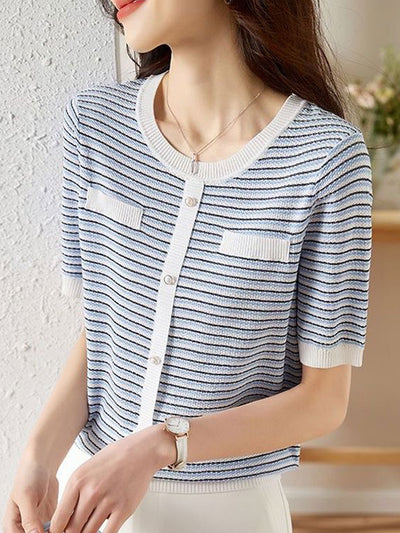 Anna Classic Crew Neck Striped Knitted Top