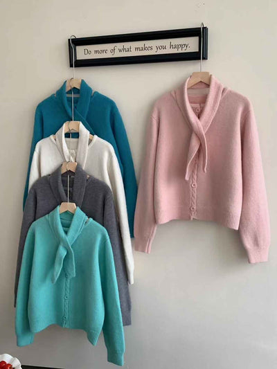 Olivia Classic Scarf Solid Color Knitted Cable Cardigan