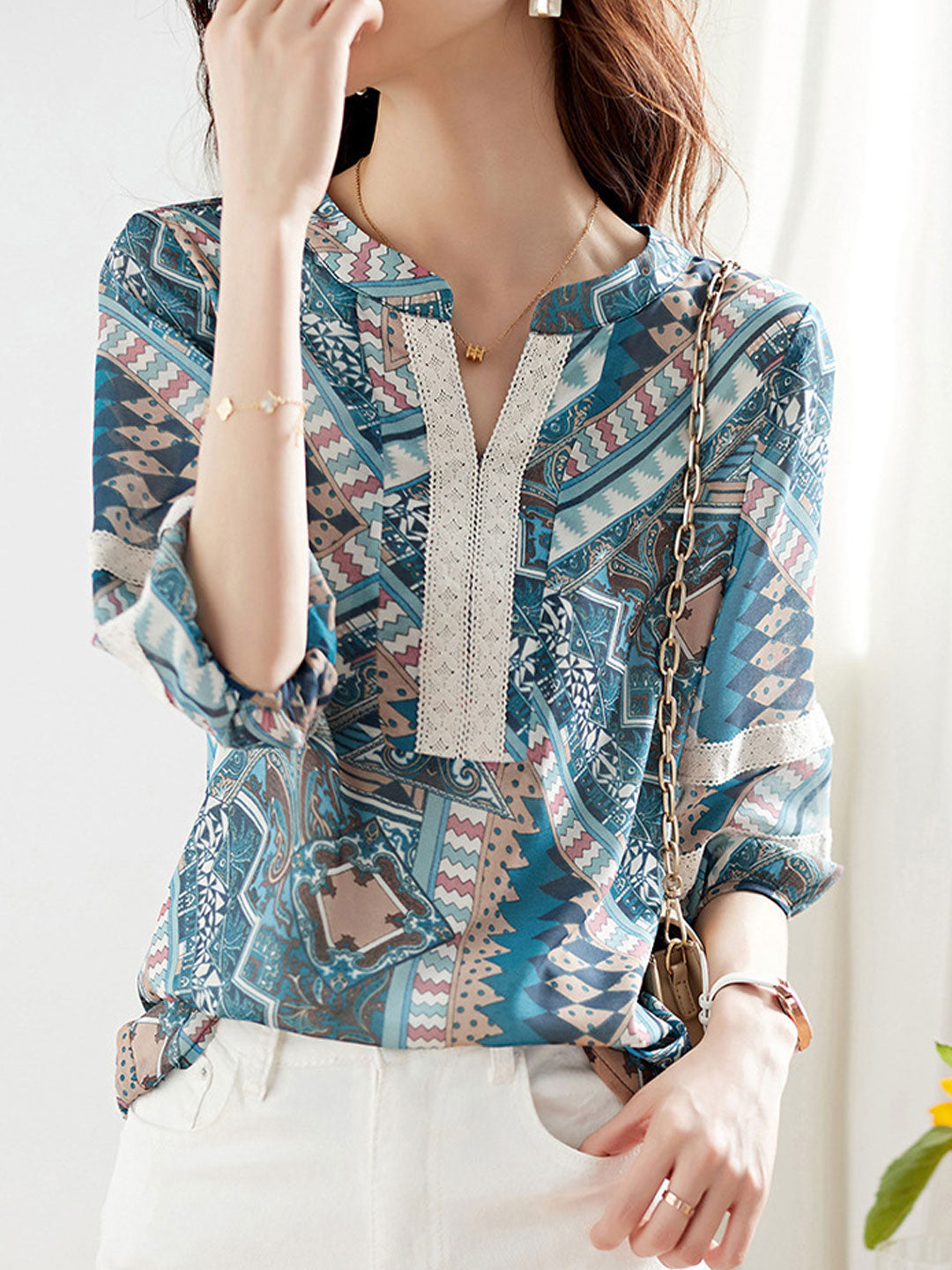 Sophia Classic Printed Lace Shirt