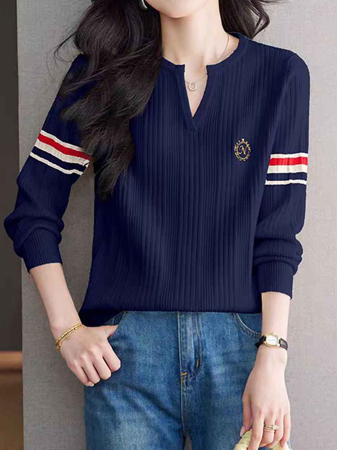 Valeria Loose V-Neck Striped Knitted Top