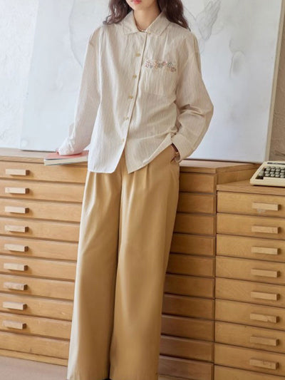 Morgan Classic Lapel Embroidered Striped Shirt