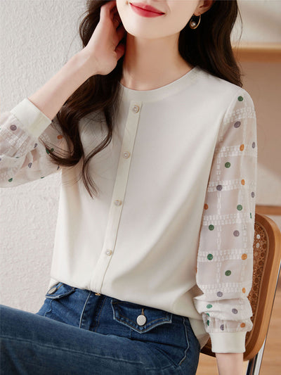 Jessica Classic Polka-Dot Chiffon Sleeve Knitted Top