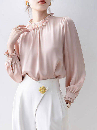 Jocelyn Classic Stand Collar Auricular Chiffon Top