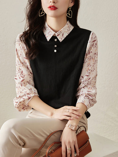 Ava Casual Patchwork Lapel Pullover Shirt